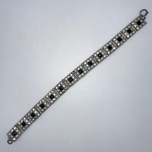 Diamond Finish antique Art Deco pot metal black clear glass rhinestones bracelet